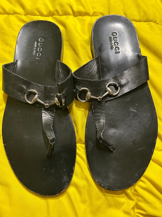 ブラックレザーホースビットメンズグッチサンダル 9.5 - Etsy 日本
