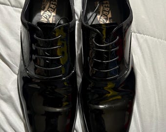 Black Patent Salvatore Ferragamo Aiden Tuxedo Oxfords 8D