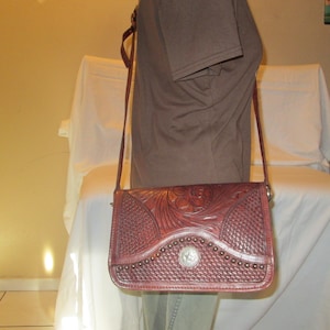 FINAL SALE Brown Tooled Leather American West Crossbody Bag