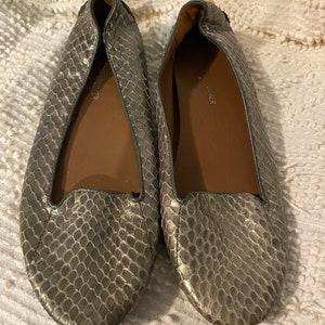 Metallic Green Snakeskin Donald J Pliner Riva Flats 7.5M