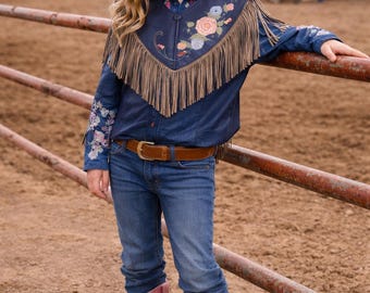 Chap Parel adornado en cuero azul de Gerald Roberts Poncho