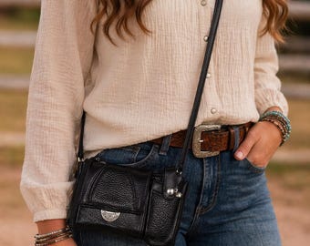 Black Leather Brighton Crossbody Bag