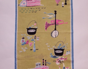 Vintage Pat Prichard Linen Tea Towel, Cajun Creole Design