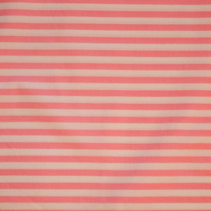 May include: Pink and white striped fabric with a subtle texture. The fabric is smooth and has a soft, delicate feel.