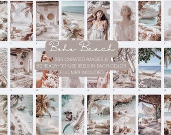 Boho Beach Content Library w/ Master Resell Rights | 200 Curated Images | 50 Ready-to-Use Reels | Full MRR Included | Content Creators