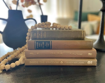 Brown Decorative Book Stack / curated modern and vintage book collection for shelf decor