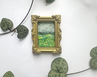 Miniature Original Oil Painting in Gold Frame - Hand painted landscape art