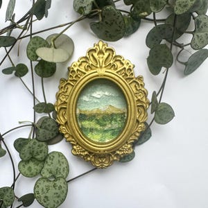 Miniature Original Oil Painting in Gold Frame - Hand painted landscape art