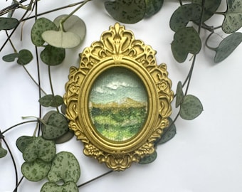 Miniature Original Oil Painting in Gold Frame - Hand painted landscape art