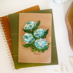 Hand Painted Lined Floral Journal - Kraft Notebook - Original Flower Painting