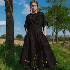 Schwarzes Kleid / schwarzes Leinenkleid / schwarzes Leinenkleid / Sommerkleid / weißes Leinenkleid / Sommerkleid 22045