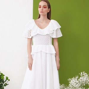 Beautiful summer dress / woman cotton dress / white cotton dress / handmade dress / wedding dress / midi woman dress / Fasada 20007 image 1