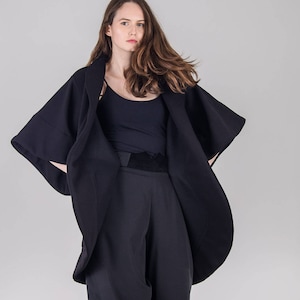 Black cotton oversized cardigan / Woman black jacket / Chunky loose cardigan / Shapeless black jacket with pockets / Plus size/ Fasada 17072
