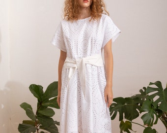 Beautiful white woman dress / lace white dress / summer cotton dress / wedding dress / knee white lace dress / elegant dress / Fasada 20043