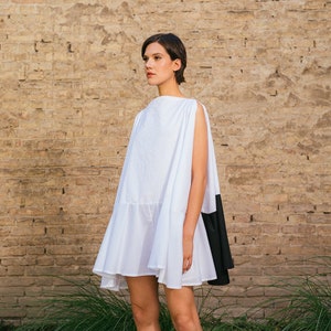 Black and White Cotton Tunic Dress: Full Circle Sleeveless Summer Dress