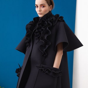 Beautiful black coat / neoprene voluminous coat / woman unusual pocket coat / avantgarde woman coat / oversized coat / Fasada 19164