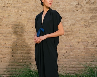 Woman black dress /little black dress / elegant draped dress / plus size woman dress / cocktail woman dress /party minimalistic dress/ 22072