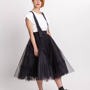 Woman's black tulle skirt / Unique pleated party skirt / Designer dungarees black skirt / Avantgarde skirt / Fasada 18016 image 2