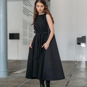 Beautiful woman midi dress / cotton and neoprene dress / tent oversized woman dress / avantgarde dress /minimalist black dress /Fasada 21120 image 1