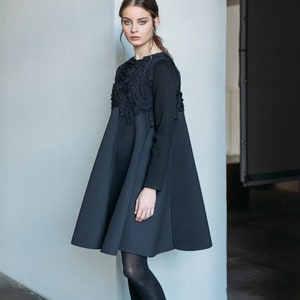 Woman black dress / neopren dress / A-line woman dress / long sleeves woman dress / unusual fashion dress / party dress / Fasada 21130