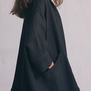 Linen oversized coat / Woman's shapeless cardigan / Loose fit cardigan / Summer long jacket / Black / White / Blue / Fasada 15058 image 1