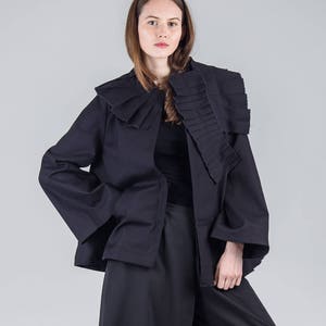 Black pleated avant garde jacket / Woman's unusual cotton jacket / Oversized black pocket jacket / A-line short fashion jacket /Fasada 17093