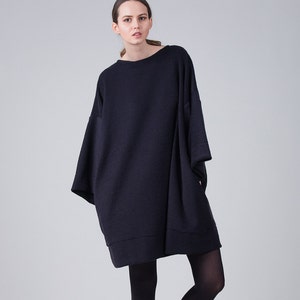 Shapeless oversized black dress / Woman black dress / Long sleeves oversized dress / Long sleeves tunic / Fasada 17028