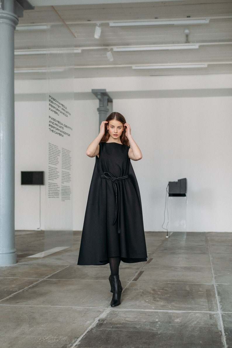 Beautiful woman midi dress / cotton and neoprene dress / tent oversized woman dress / avantgarde dress /minimalist black dress /Fasada 21120 image 5