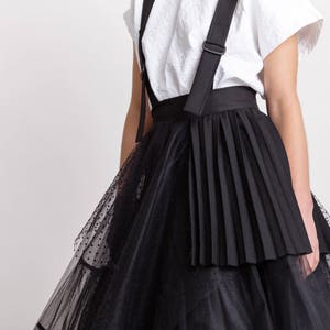 Woman's black tulle skirt / Unique pleated party skirt / Designer dungarees black skirt / Avantgarde skirt / Fasada 18016 image 5