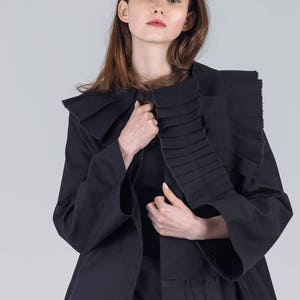 Black pleated avant garde jacket / Woman's unusual cotton jacket / Oversized black pocket jacket / A-line short fashion jacket /Fasada 17093 image 2