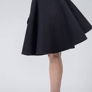 Woman's black skirt / Black neoprene high waist skirt / Leather detail voluminous skirt / Asymmetric black skirt / Fasada 17094 image 4