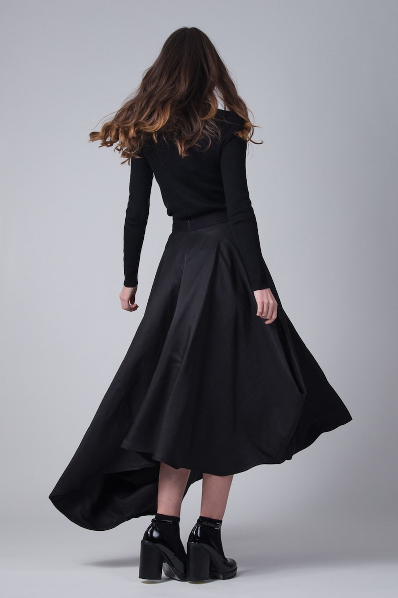 Black asymmetric skirt High waist langelook skirt Asymmetric long black skirt Woman/'s fashion long skirt Fasada 16146