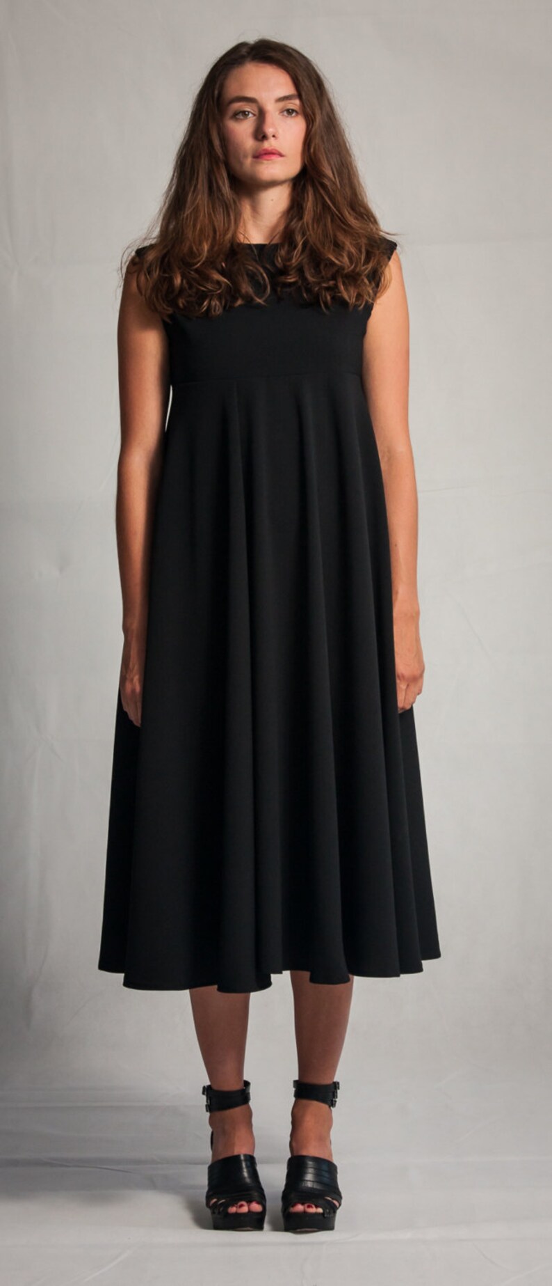Black midi minimalistic dress Woman/'s long elegant dress Sleeveless dress Special occasion woman/'s dress Fasada 15056