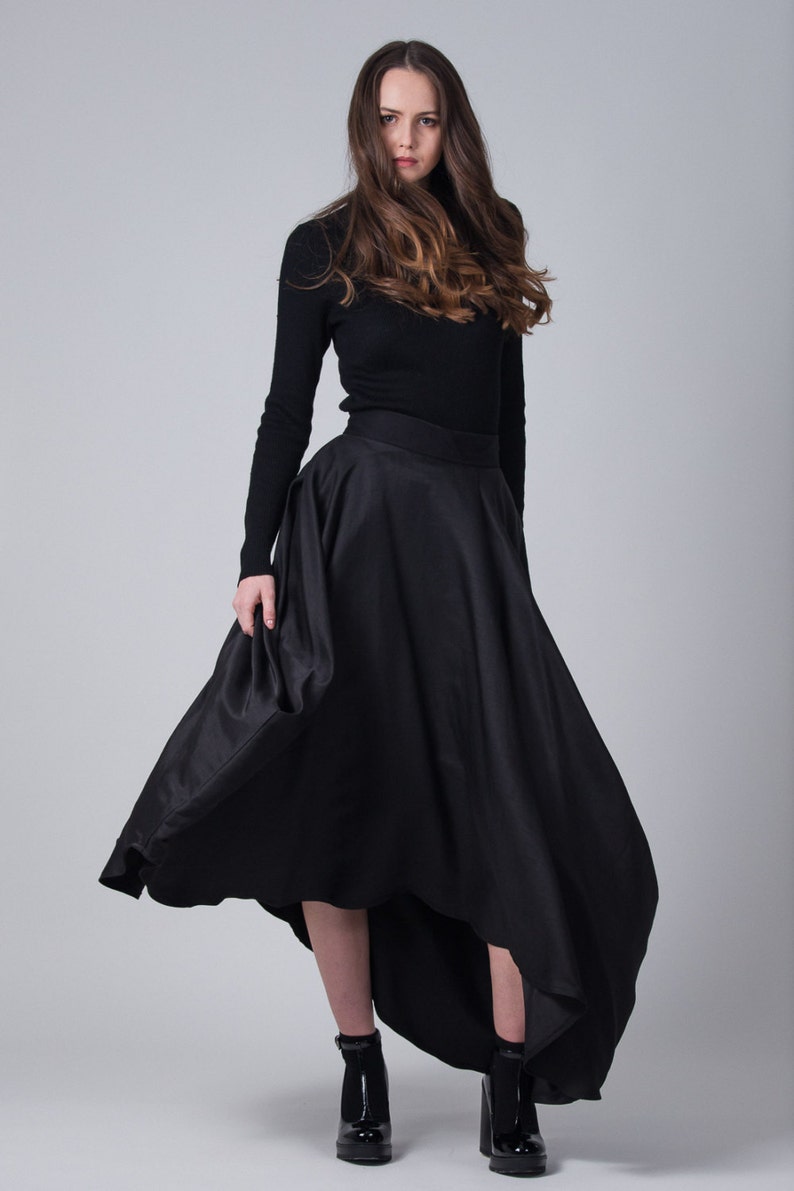 Black asymmetric skirt High waist langelook skirt Asymmetric long black skirt Woman/'s fashion long skirt Fasada 16146