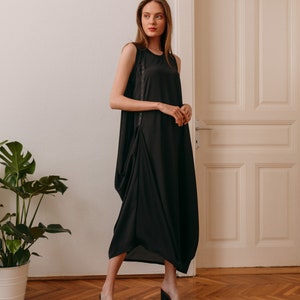 Woman's black long draped dress / loose fit black dress / lagenlook long sleeveless dress / special occasion elegant dress / Fasada 18072 image 3