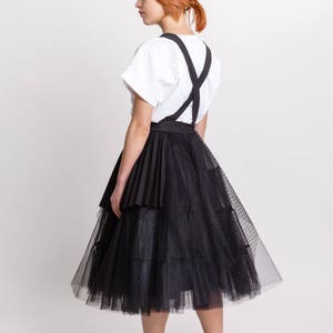 Woman's black tulle skirt / Unique pleated party skirt / Designer dungarees black skirt / Avantgarde skirt / Fasada 18016 image 3