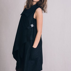 Black asymmetric waistcoat / Woman&#39;s black waistcoat / Big pockets long coat / Fashion sleeveless black coat / Fasada 16010