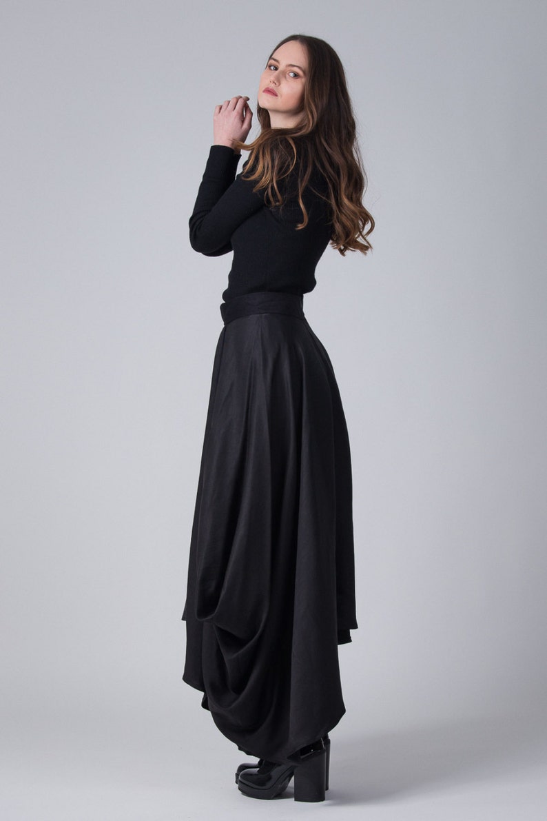 Black asymmetric skirt High waist langelook skirt Asymmetric long black skirt Woman/'s fashion long skirt Fasada 16146