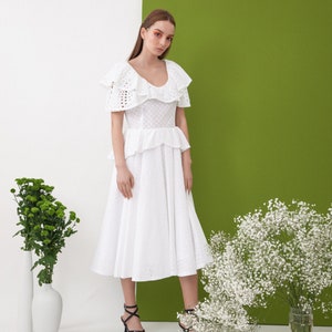 Beautiful summer dress / woman cotton dress / white cotton dress / handmade dress / wedding dress / midi woman dress / Fasada 20007 image 2