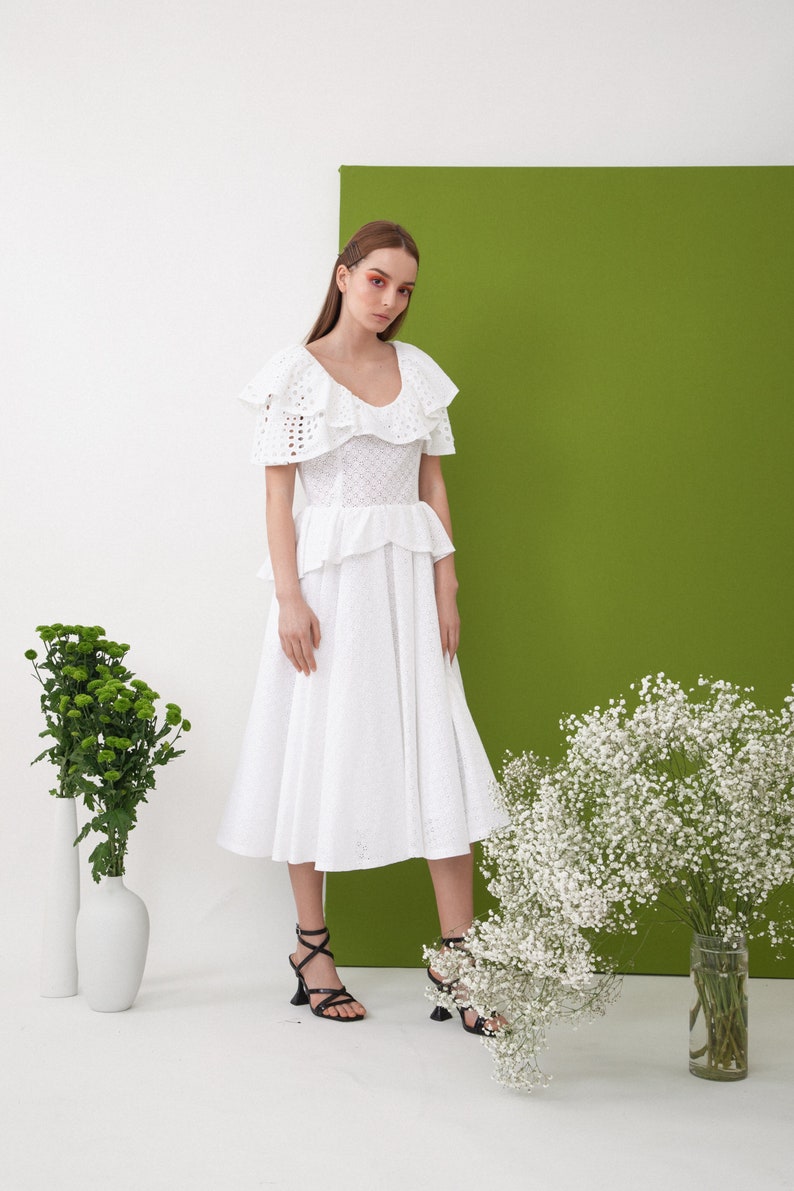 Beautiful summer dress / woman cotton dress / white cotton dress / handmade dress / wedding dress / midi woman dress / Fasada 20007 image 2