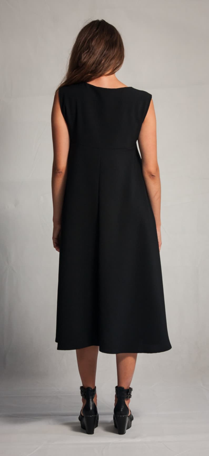 Black midi minimalistic dress Woman/'s long elegant dress Sleeveless dress Special occasion woman/'s dress Fasada 15056