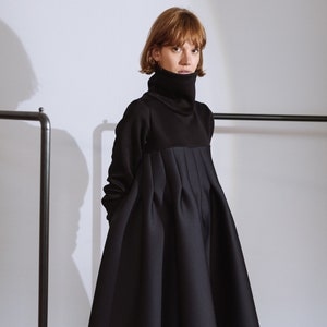 Woman black dress /knee woman dress /plus size dress /neoprene voluminous dress /turtleneck winter dress /fashion woman dress /Fasada 20120 image 7