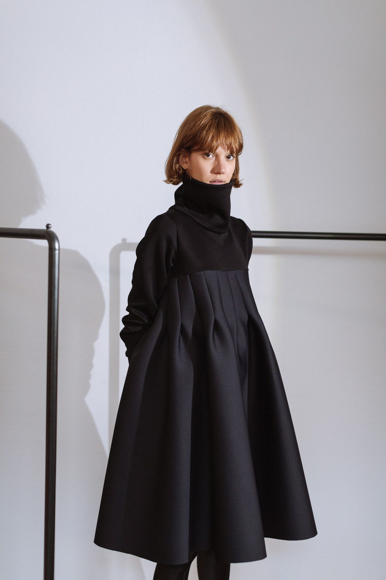 Robe noire pour femme/robe pour femme au genou/robe grande taille/robe volumineuse en néoprène/robe d'hiver à col roulé/robe pour femme à la mode/Fasada 20120 image 7