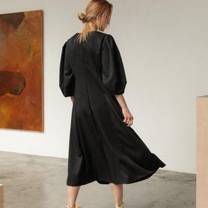 Woman black dress / midi pocket dress / 3/4 length sleeves dress / midi elegant dress / formal black dress / plus size dress
