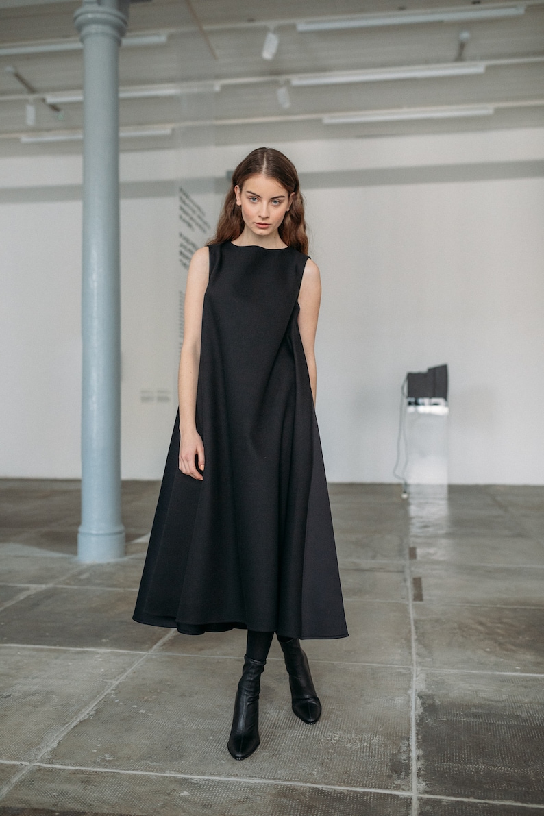 Beautiful woman midi dress / cotton and neoprene dress / tent oversized woman dress / avantgarde dress /minimalist black dress /Fasada 21120 image 6