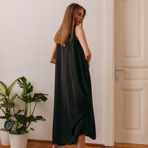 Woman's black long draped dress / loose fit black dress / lagenlook long sleeveless dress / special occasion elegant dress / Fasada 18072 image 5