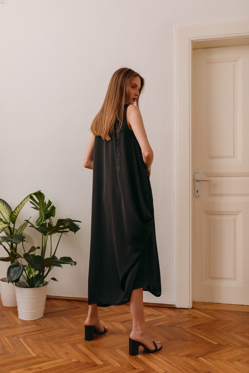 Woman's black long draped dress / loose fit black dress / lagenlook long sleeveless dress / special occasion elegant dress / Fasada 18072 image 5