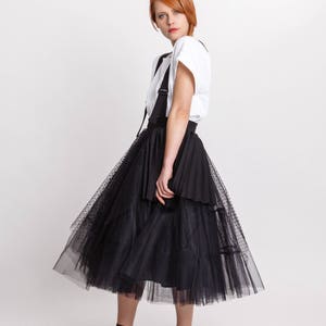 Woman's black tulle skirt / Unique pleated party skirt / Designer dungarees black skirt / Avantgarde skirt / Fasada 18016 image 4