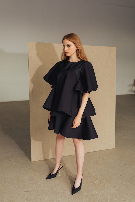 black neoprene dress Dress/ Avant Garde Cocktail Party Dress/ Unique Woman Size:XL (Chest Width 50in.) Available in sizes 2 STOREFF2022 Tuckernuck Black Lace Midi