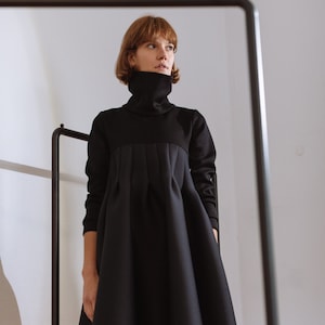 Woman black dress /knee woman dress /plus size dress /neoprene voluminous dress /turtleneck winter dress /fashion woman dress /Fasada 20120 image 3